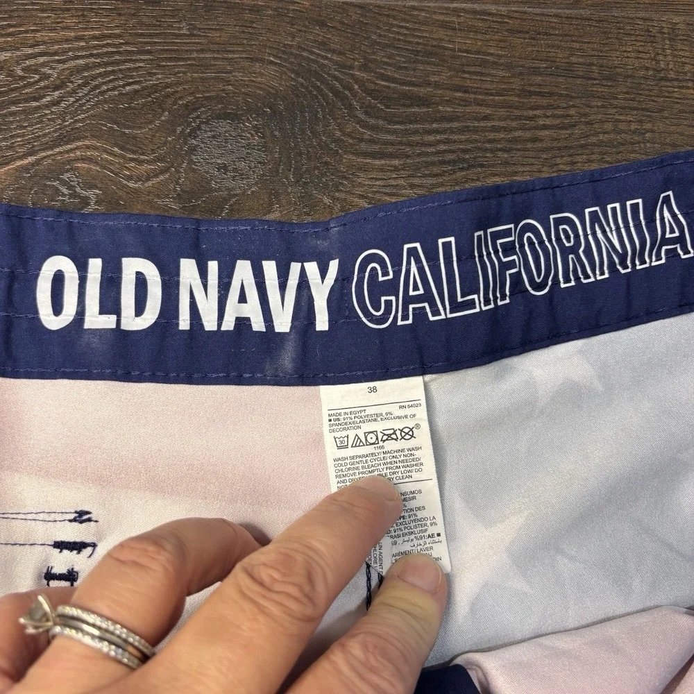 Old Navy California American Flag Board Shorts Mens Sz 38 Drawstring Swim Trunks